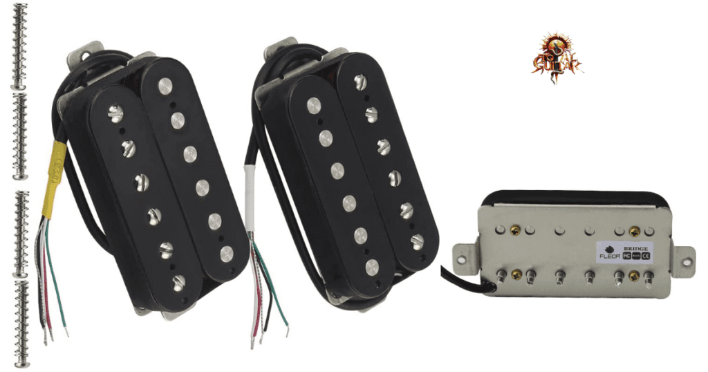FLEOR Conjunto de captador de guitarra Alnico 5 High Output Black Neck and Bridge Humbucker Pickups